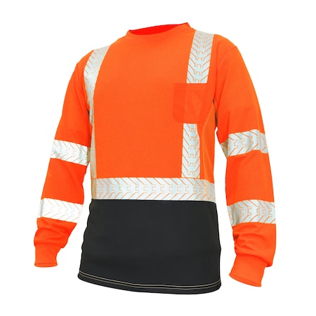 Ge Hi-Vis Long Sleeve T-Shirt, Birdseye Knit Polyester, Orange/Black, XL GS118OXL